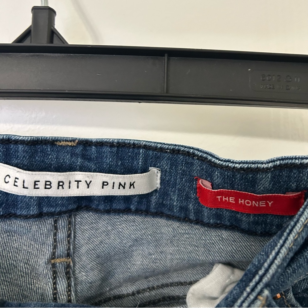 Celebrity Pink | Dark Blue Wash Denim Mid-Rise Jean Shorts - Picture 2 of 4